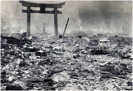 Devastated: Hardly any buildings in Hiroshima were left standing after the massive atomic bomb blast