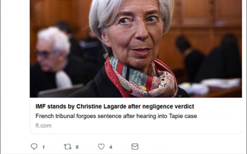 Finance Minister Tito Mboweni (in 2013 and 2016) tweeted about Lagarde’s own corruption trial in France