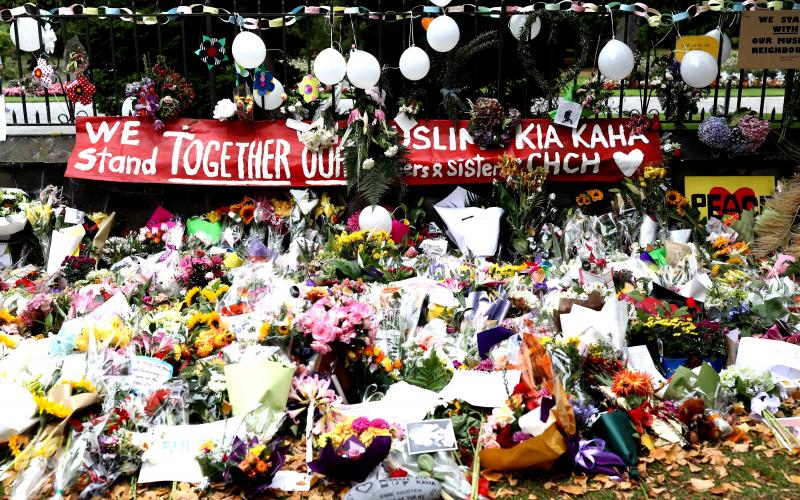 Flowers at the Christchurch attack scene